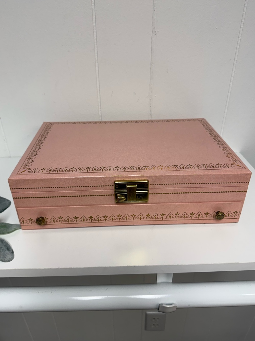 Vintage MCM Mid-Century Jewelry Box Organizer Large Pink w/ Pink Velvet Interior